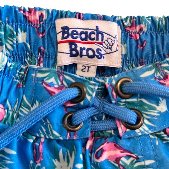 Beach Bros Flamingo Palm leaf Blue 2 Toddler Boy Swim Trunks - Picture 3 of 9